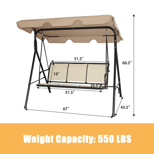 3 Person Outdoor Patio Canopy Swing Chair