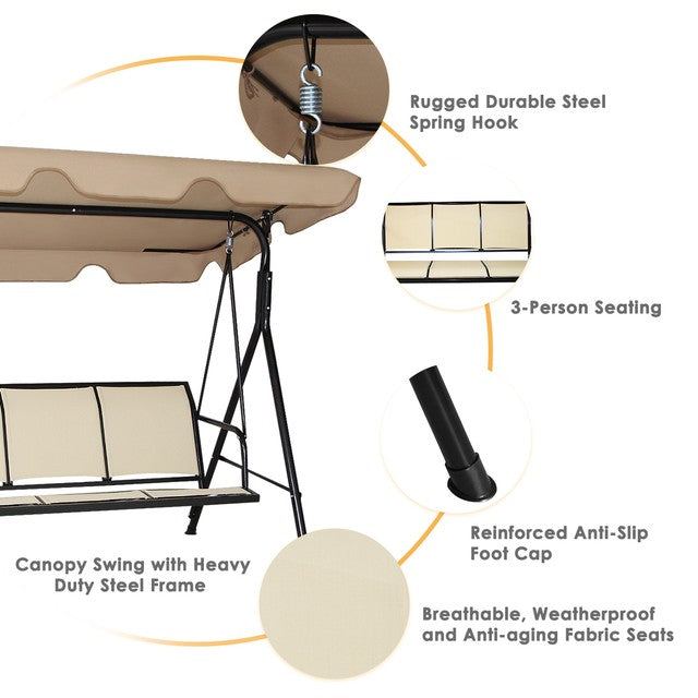 3 Person Outdoor Patio Canopy Swing Chair